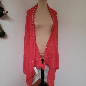 Abercrombie and Fitch Red Embroidered Large Scarf